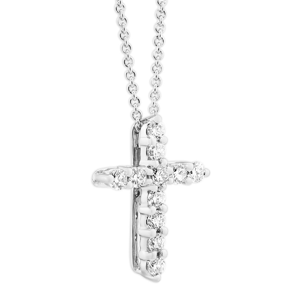 Diamond Cross Pendant Necklace in White Gold, 0.26 cttw