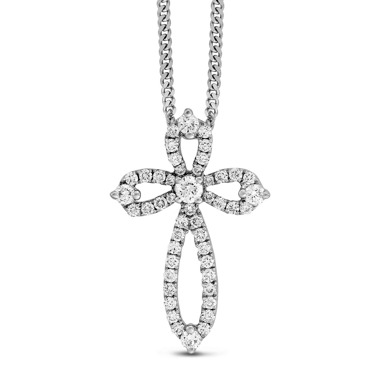 Diamond Cross Necklace in White Gold, 0.36 cttw