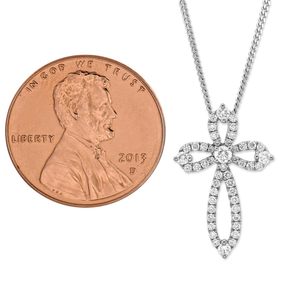 Diamond Cross Necklace in White Gold, 0.36 cttw