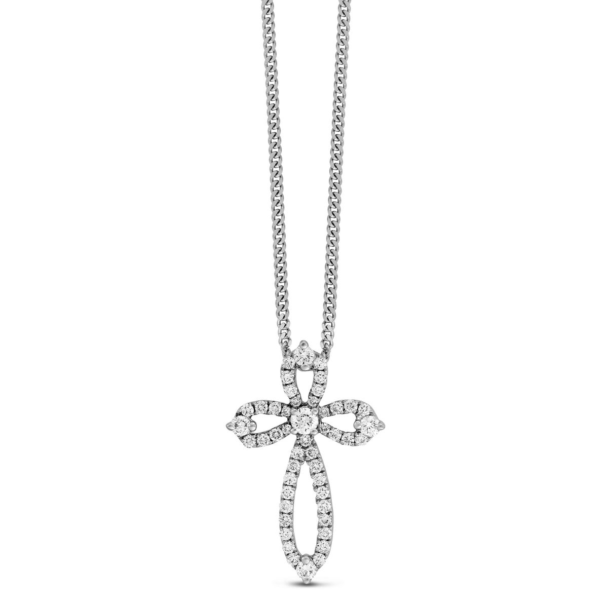 Diamond Cross Necklace in White Gold, 0.36 cttw