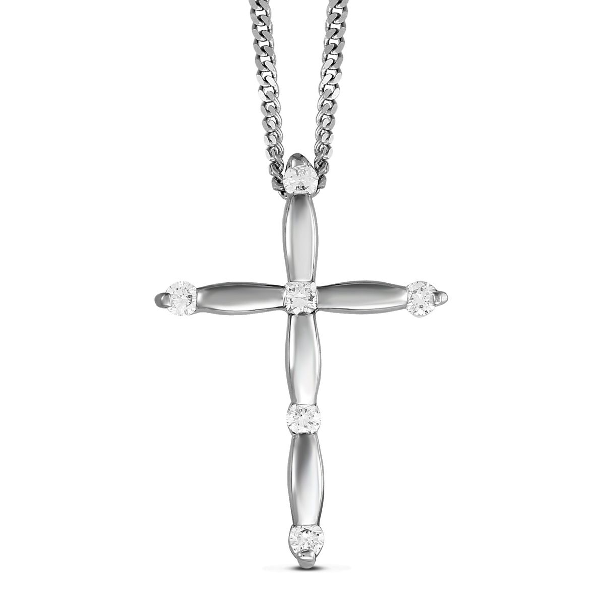 White Gold & Diamond Cross Pendant Necklace, 16