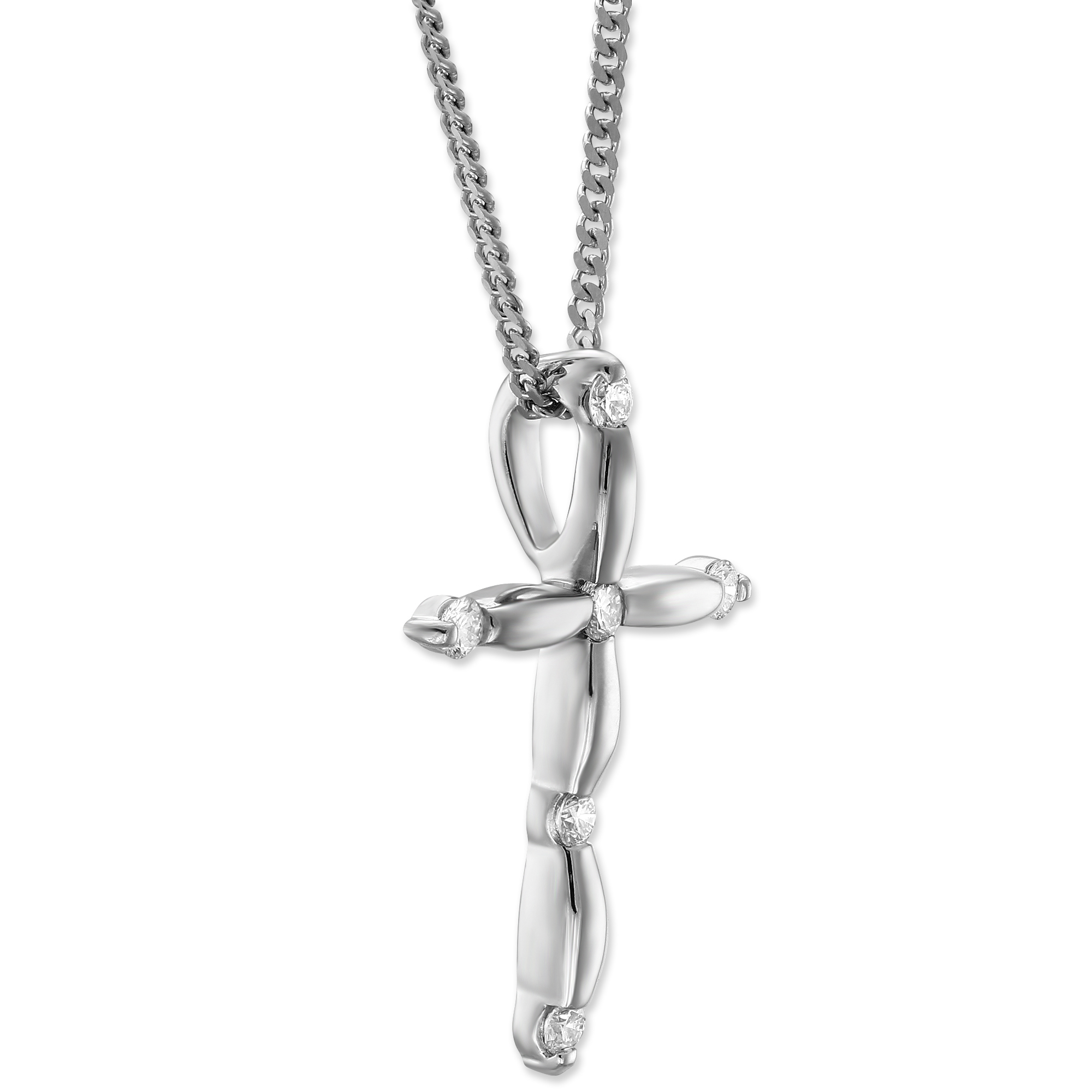White Gold & Diamond Cross Pendant Necklace, 16
