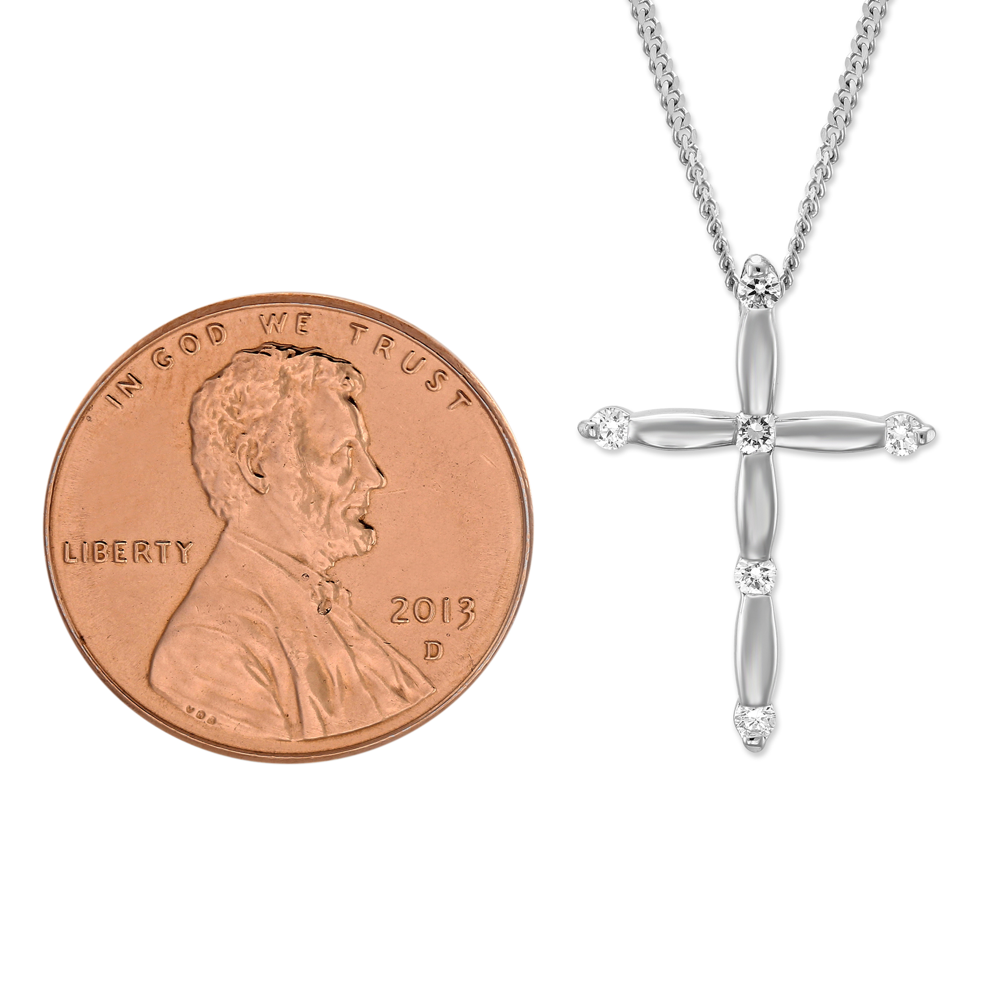 White Gold & Diamond Cross Pendant Necklace, 16