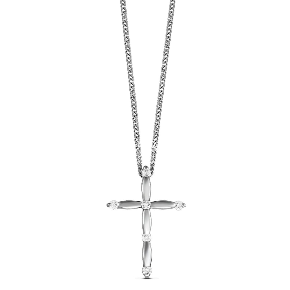 White Gold & Diamond Cross Pendant Necklace, 16