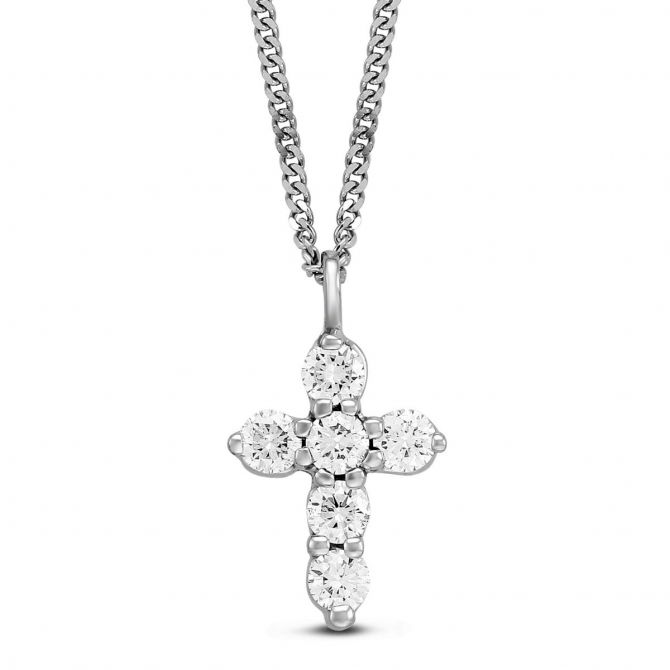 Diamond Cross Pendant Necklace in White Gold, 0.36 cttw