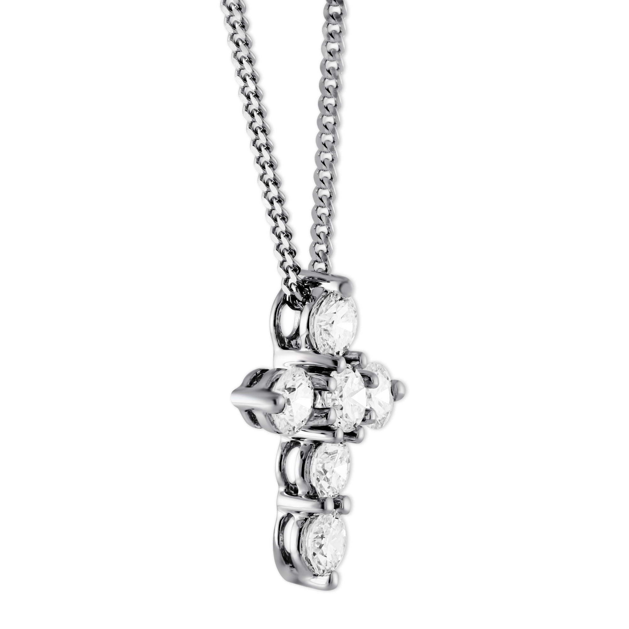 Diamond Cross Necklace in White Gold, 0.55 cttw