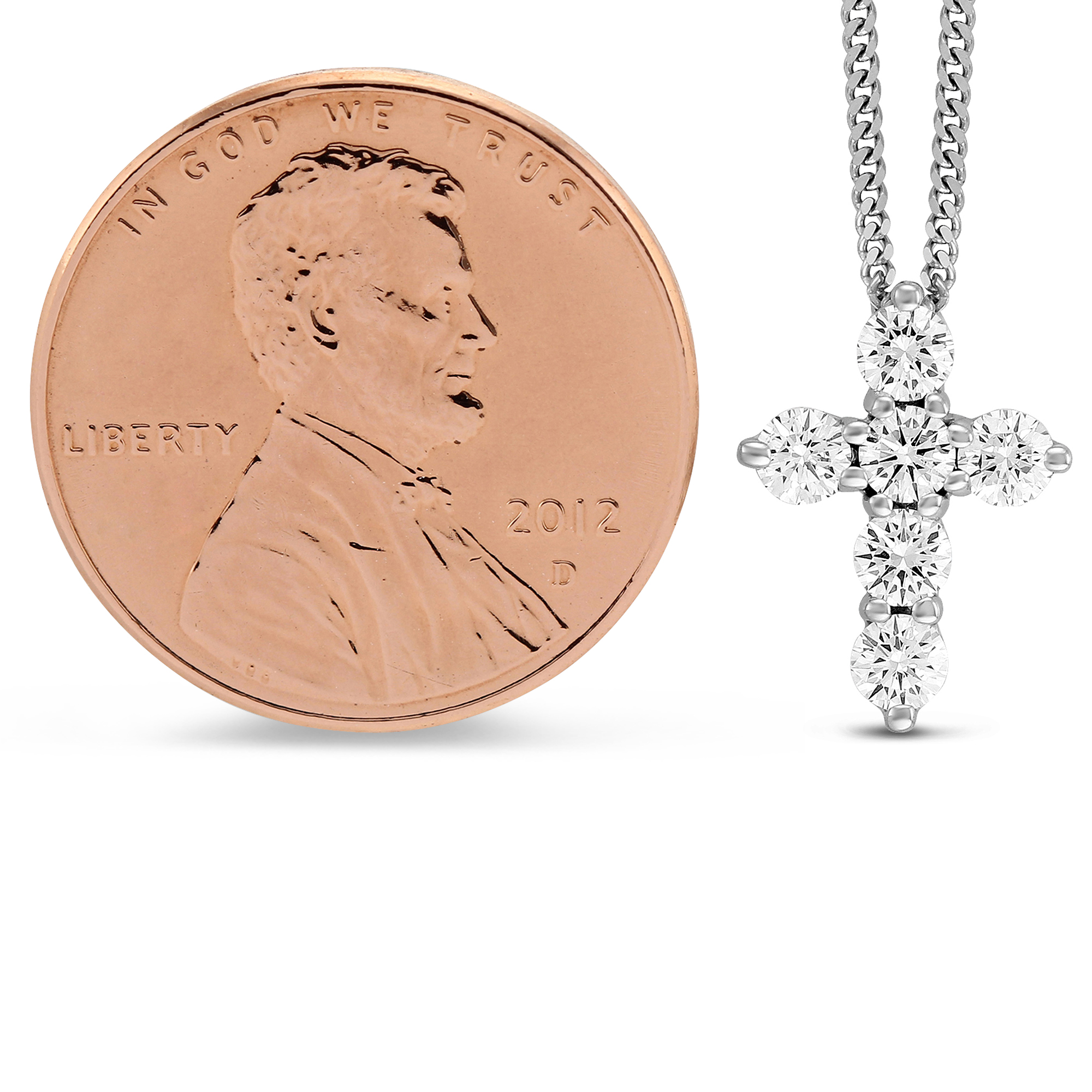 Diamond Cross Necklace in White Gold, 0.55 cttw