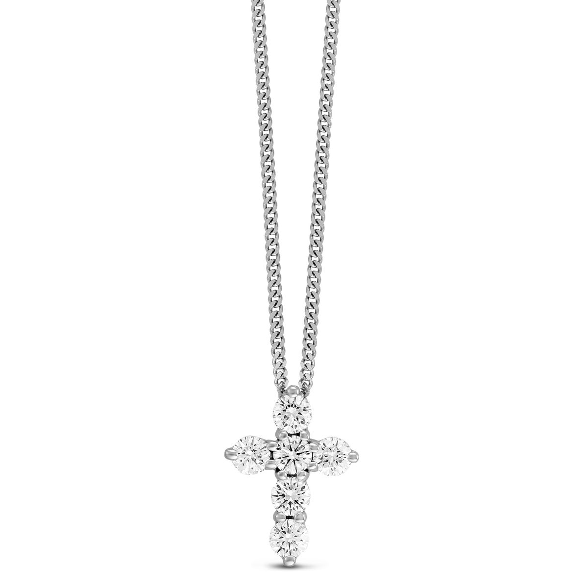 Diamond Cross Necklace in White Gold, 0.55 cttw
