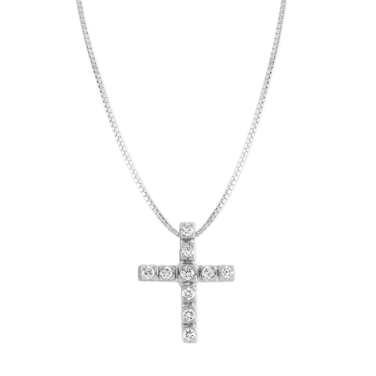 Diamond Cross Necklace in White Gold, 0.13 cttw | Borsheims
