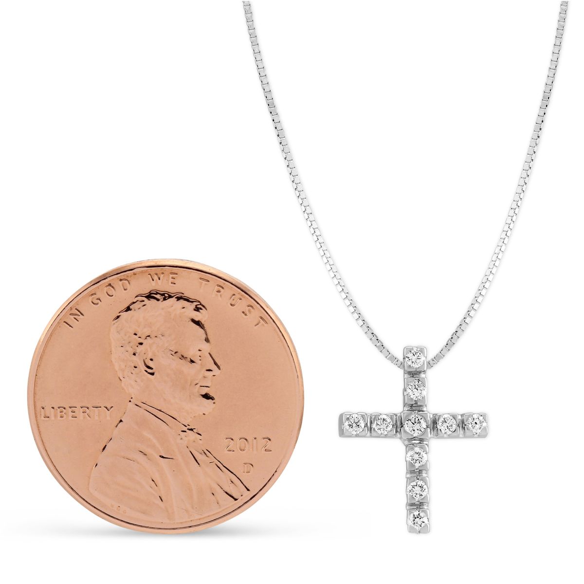 Diamond Cross Necklace in White Gold, 0.13 cttw
