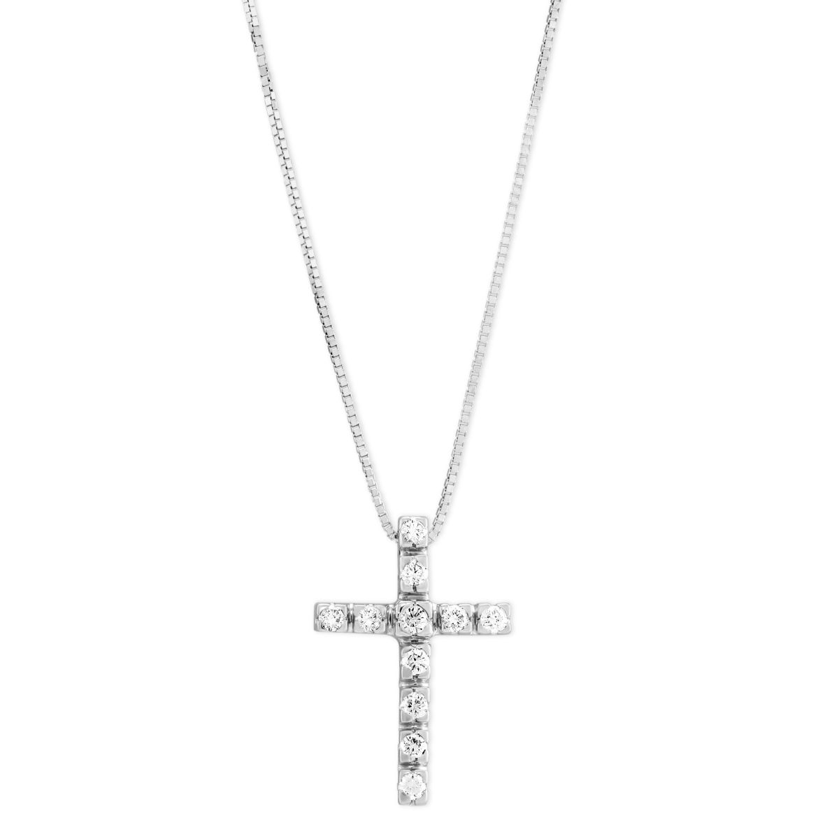 14K White Gold 11 Diamond Cross Pendant, 16