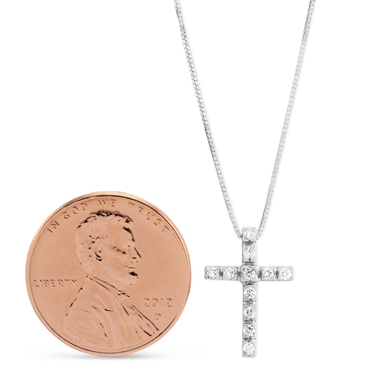 14K White Gold 11 Diamond Cross Pendant, 16