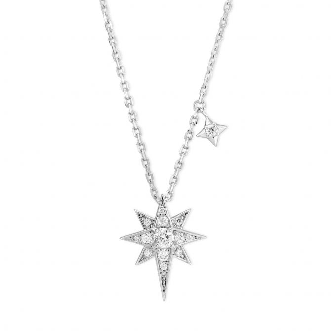 Diamond Starburst Pendant Necklace with Mini Diamond Star in White Gold