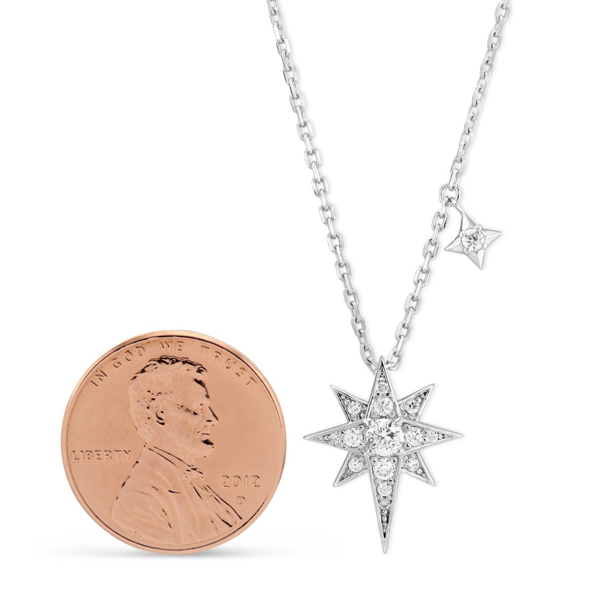 Diamond Starburst Pendant Necklace with Mini Diamond Star in White Gold