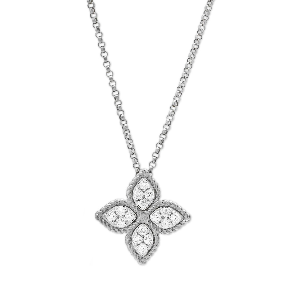 Roberto Coin Princess Flower Medium 18K Gold Pendant Necklace with Diamonds, 18