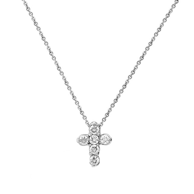 Diamond & White Gold Mini Cross Pendant Necklace