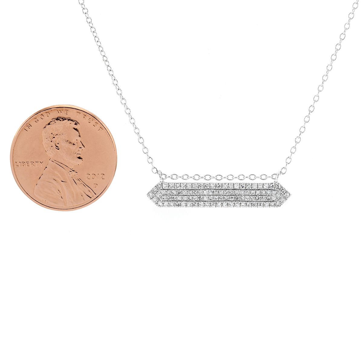 Diamond Pavé Geometric Bar Pendant Necklace in White Gold