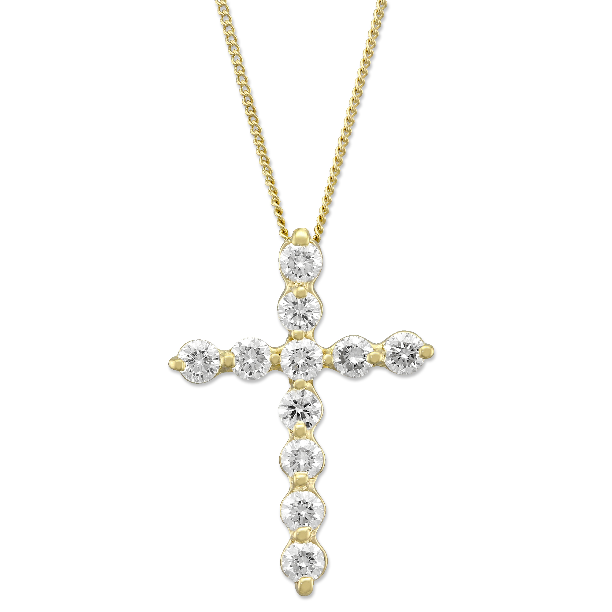 Diamond Cross Pendant Necklace in Yellow Gold, 1.00 cttw