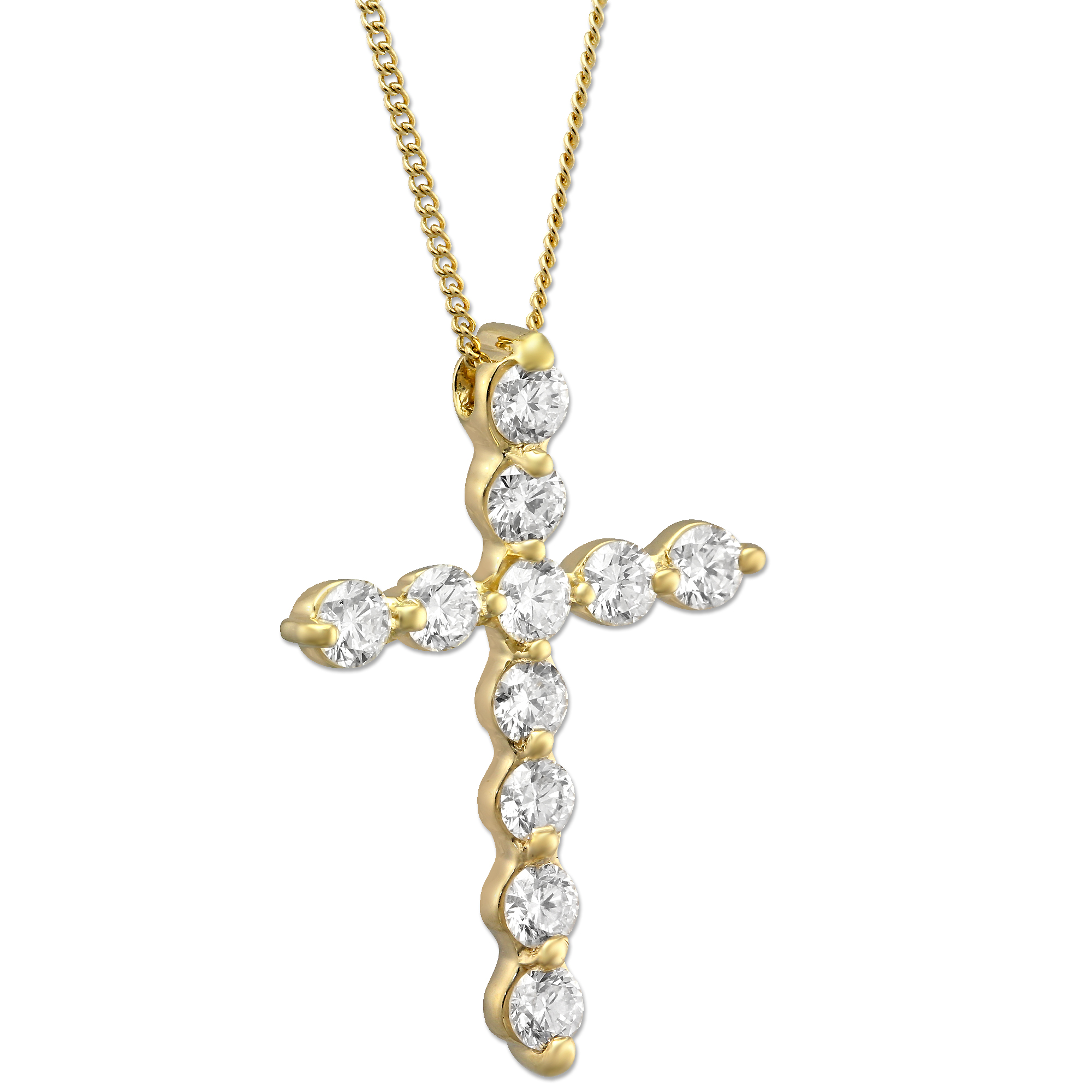 Diamond Cross Pendant Necklace in Yellow Gold, 1.00 cttw