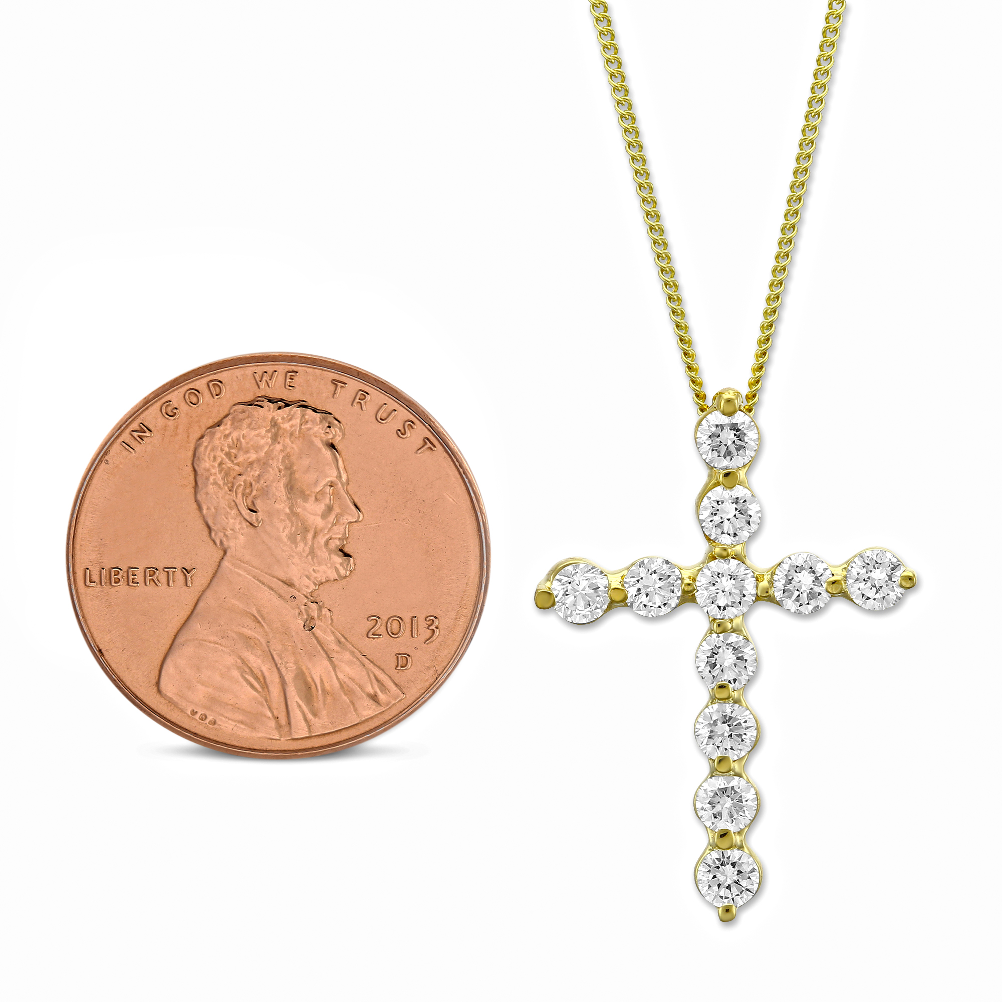 Diamond Cross Pendant Necklace in Yellow Gold, 1.00 cttw