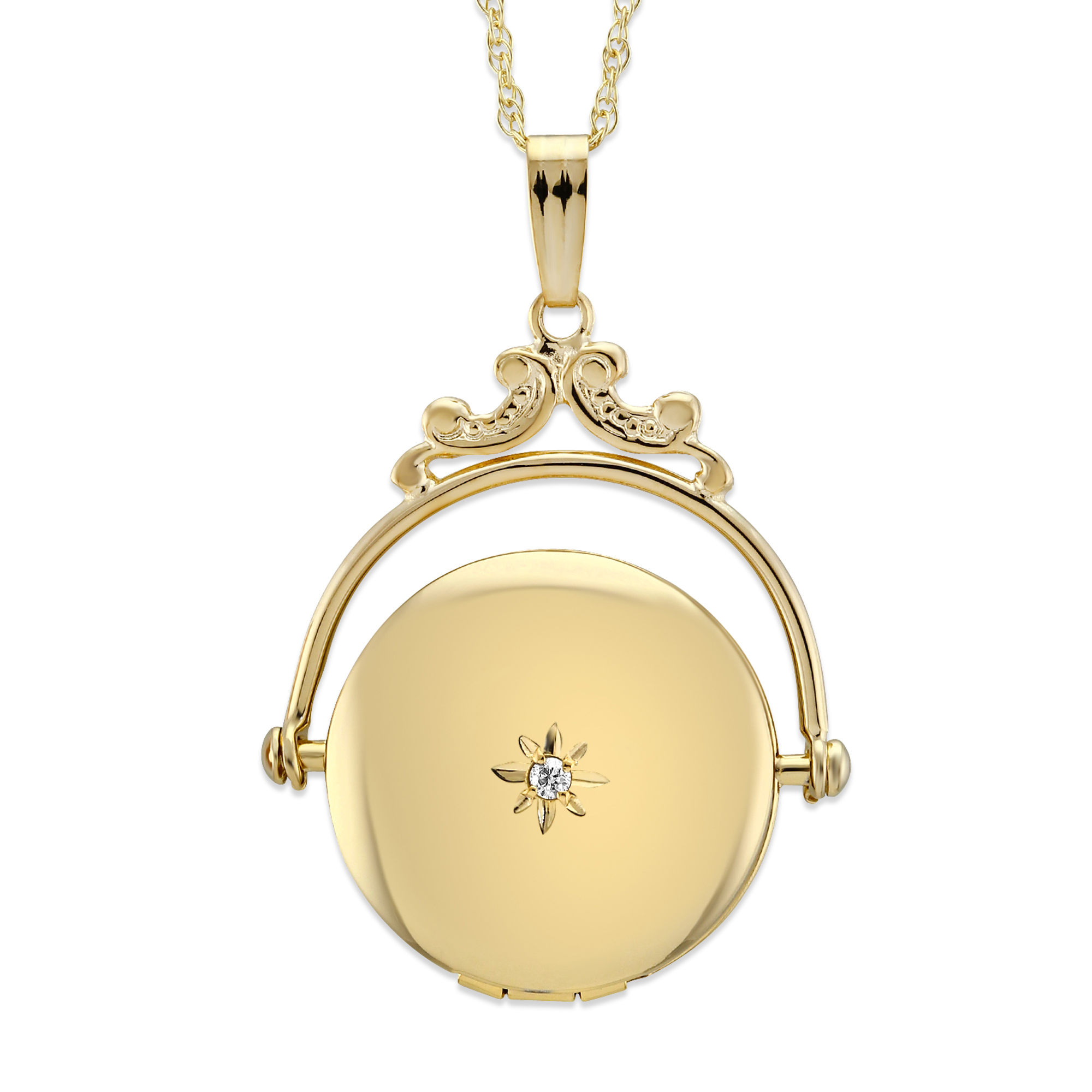 Yellow Gold Spinning Locket with Single Diamond, 18