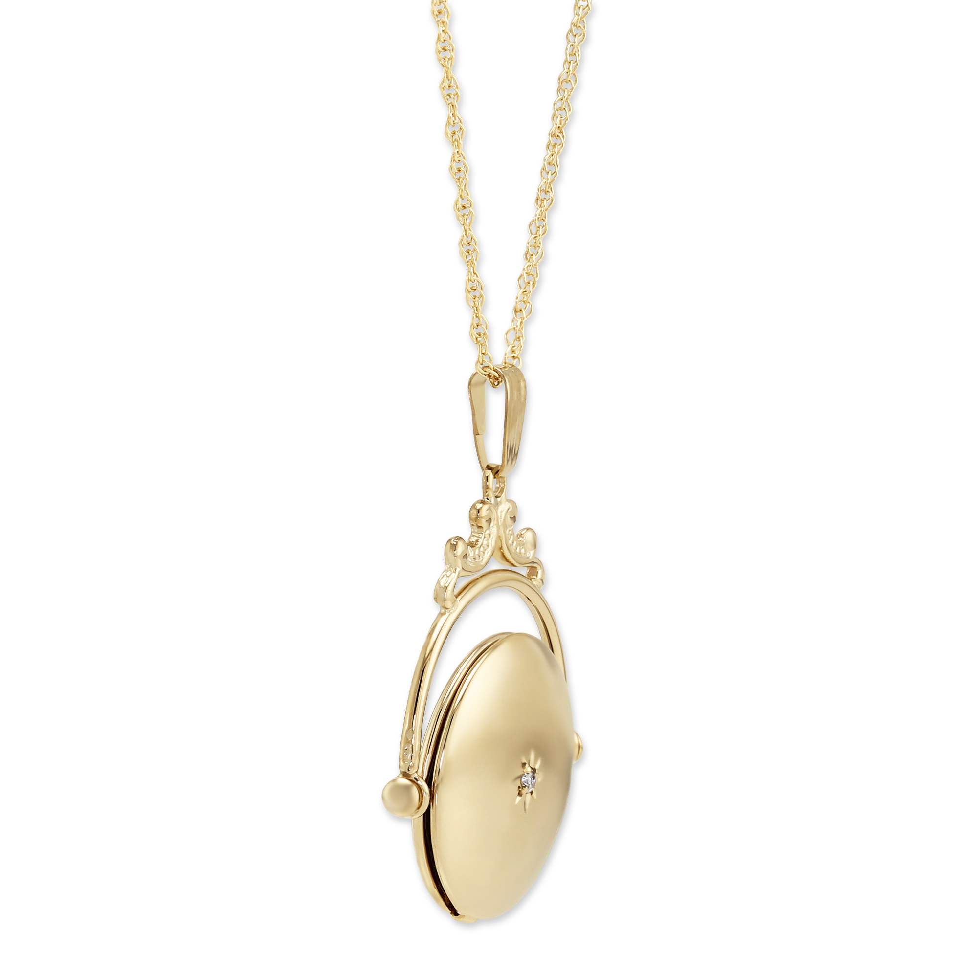 Yellow Gold Spinning Locket with Single Diamond, 18