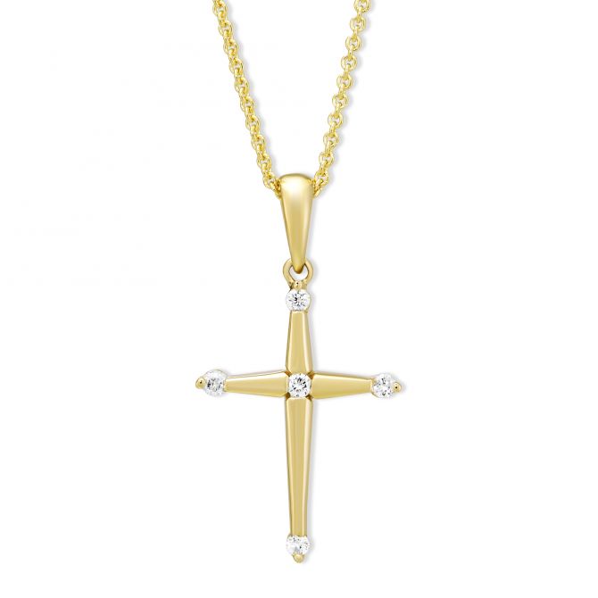 Yellow Gold & Diamond Cross Pendant Necklace