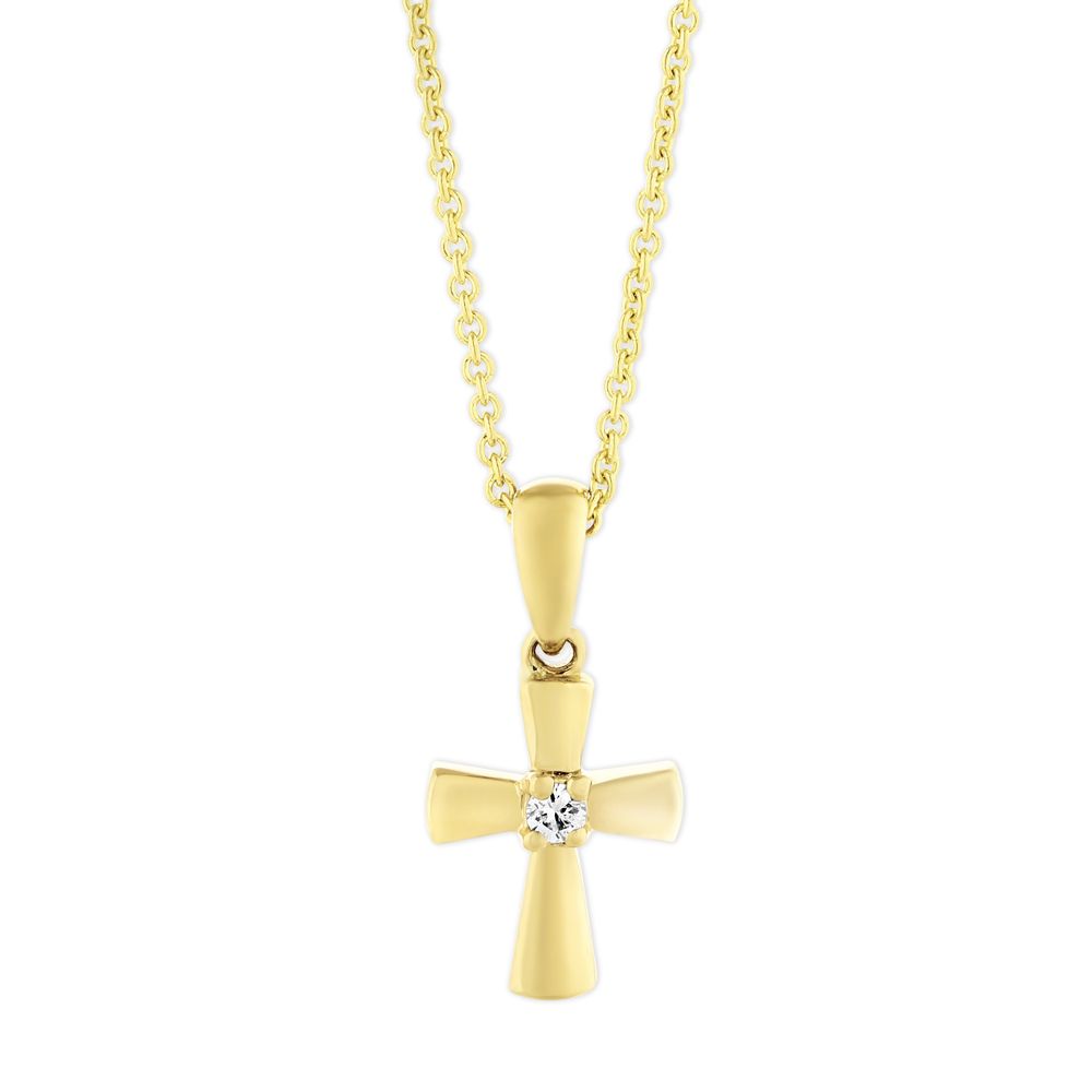 Yellow Gold Cross Pendant Necklace with Single Diamond