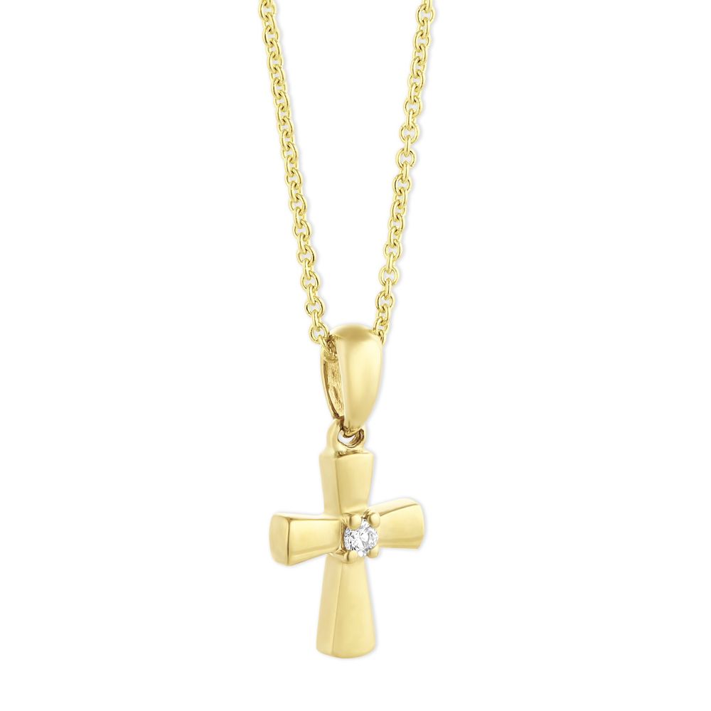 Yellow Gold Cross Pendant Necklace with Single Diamond