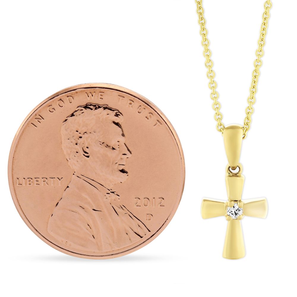Yellow Gold Cross Pendant Necklace with Single Diamond