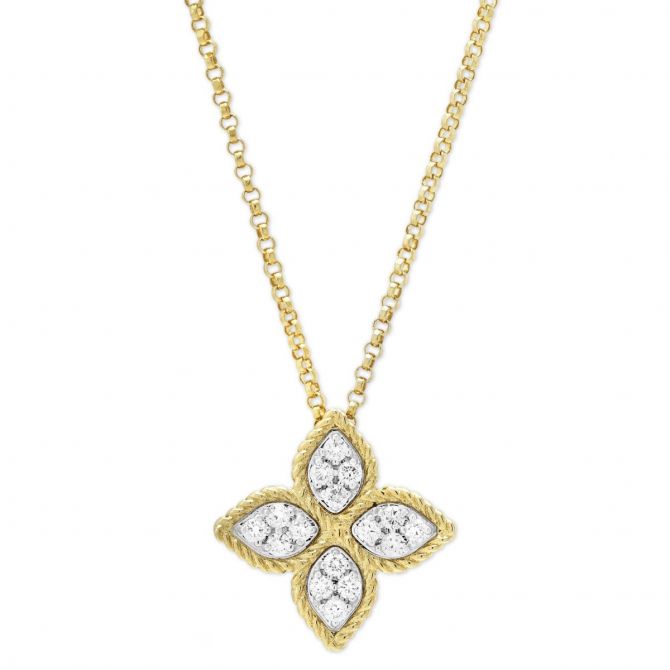 Roberto Coin Princess Flower Medium 18K Gold Pendant Necklace with Diamonds, 18"