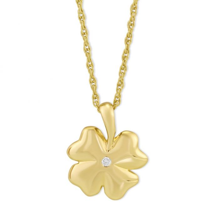 Yellow Gold and Diamond Clover Pendant Necklace, 18"