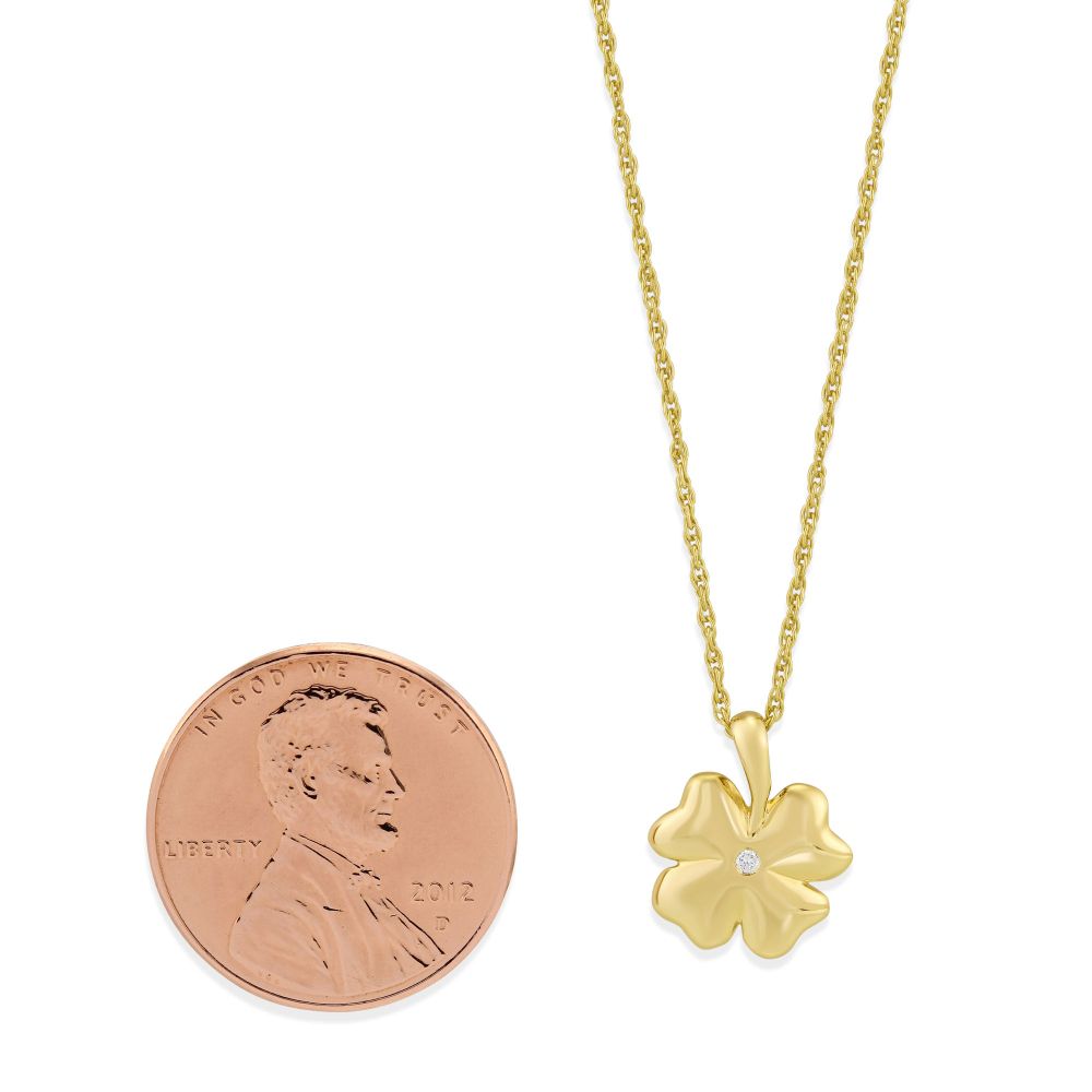 Yellow Gold and Diamond Clover Pendant Necklace, 18