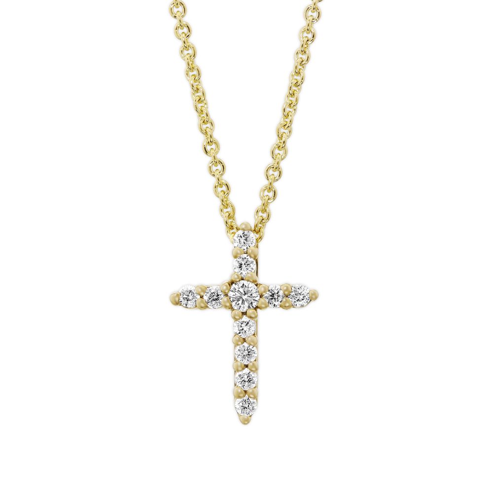Yellow Gold & Diamond Cross Pendant Neckalce, 0.09 cttw