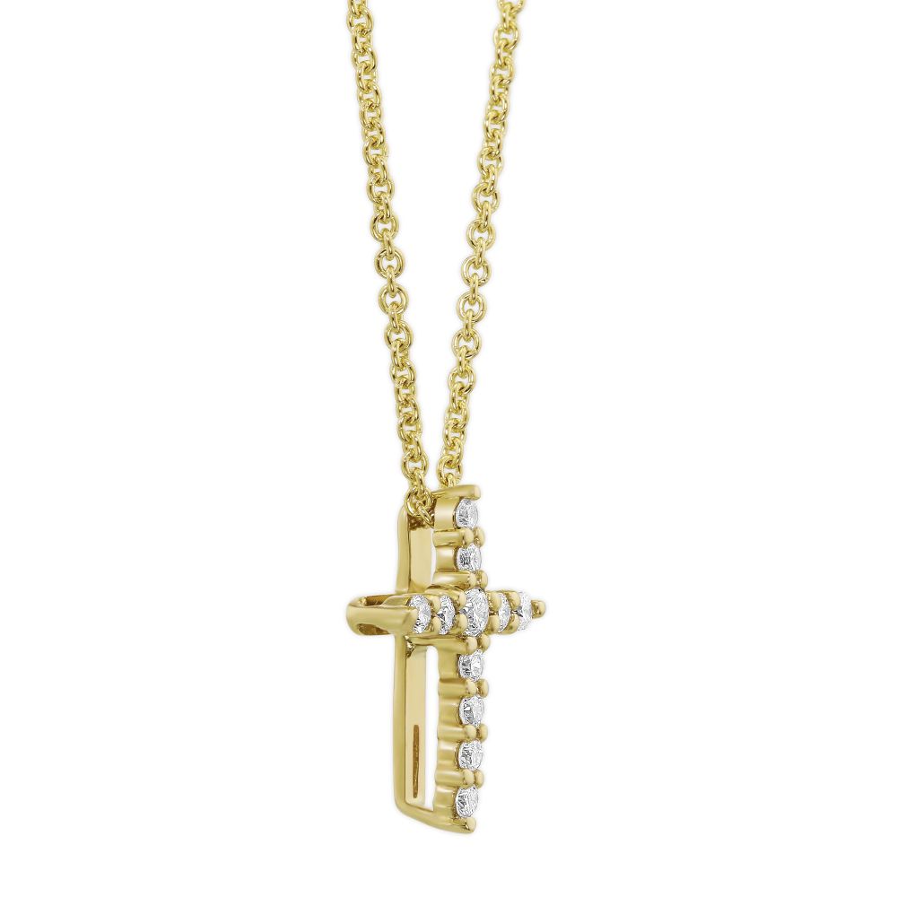 Yellow Gold & Diamond Cross Pendant Neckalce, 0.09 cttw