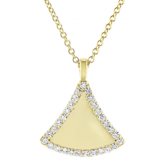 14K Yellow Gold Diamond Frame Triangle Pendant, 16"