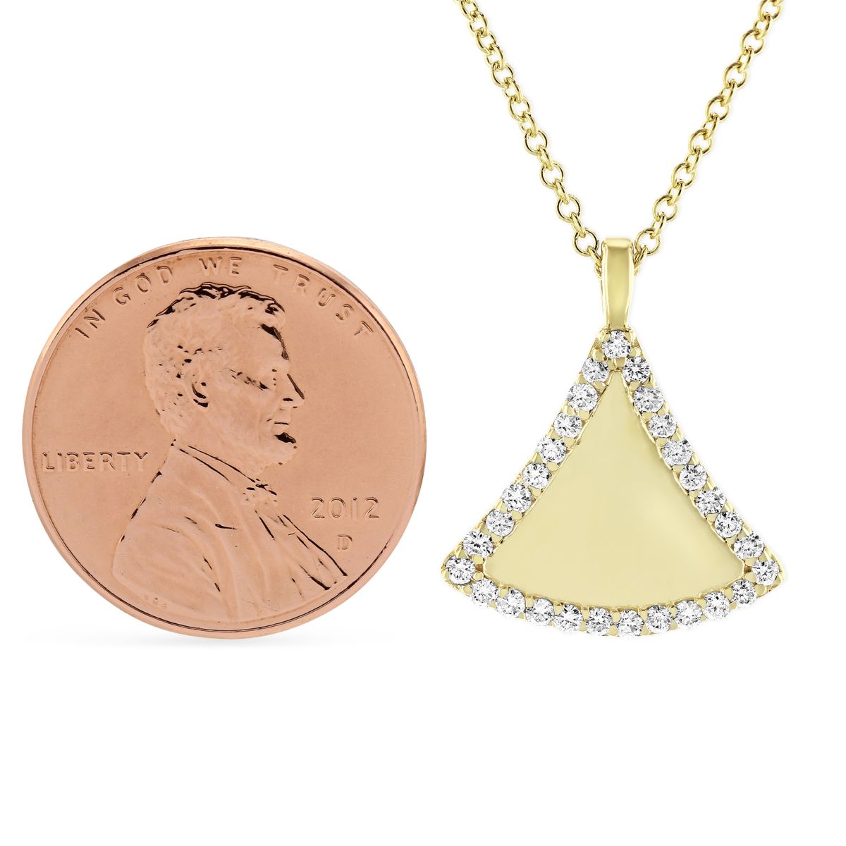 14K Yellow Gold Diamond Frame Triangle Pendant, 16