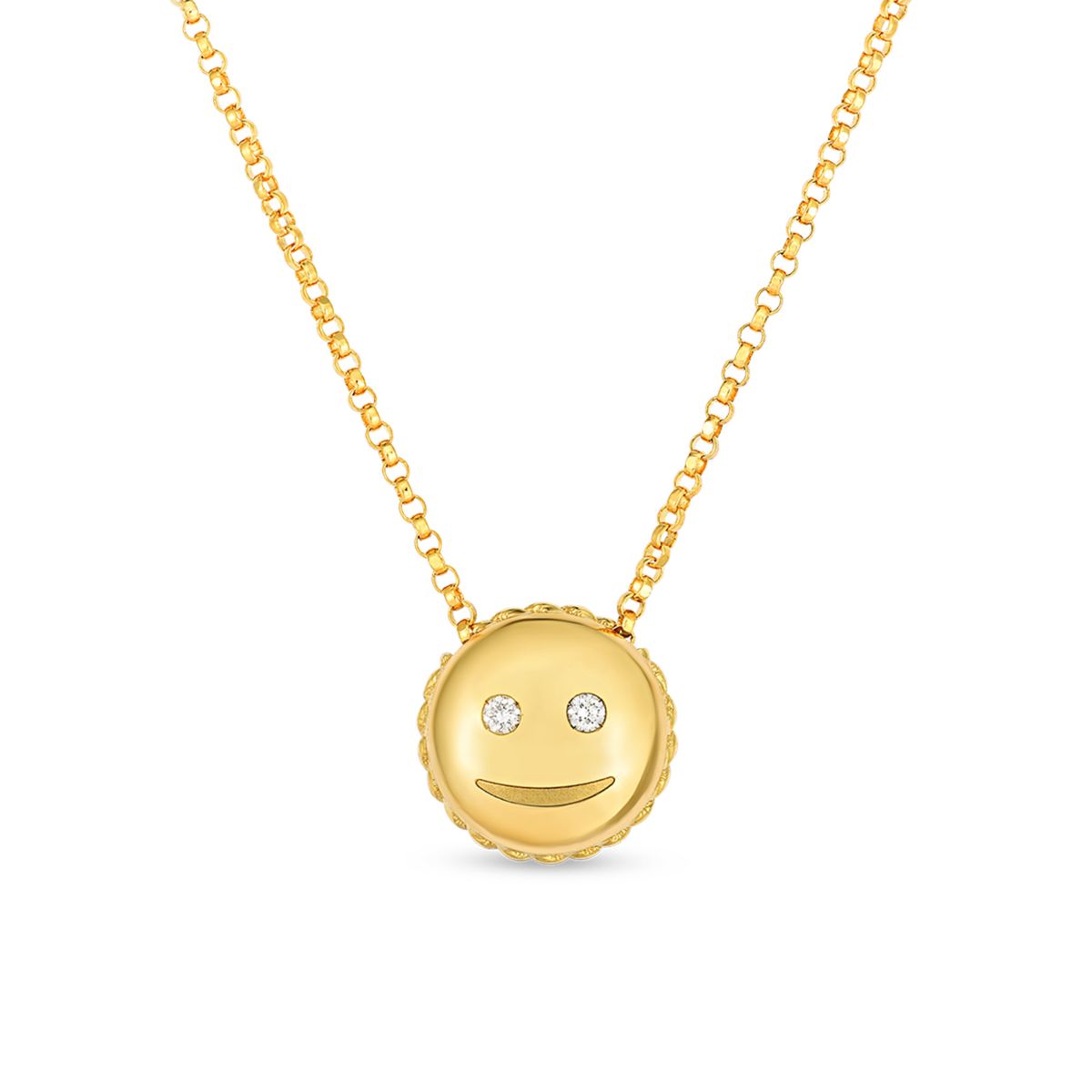 Roberto Coin 18K Yellow Gold Diamond Smile Emoji Pendant/Necklace, 18