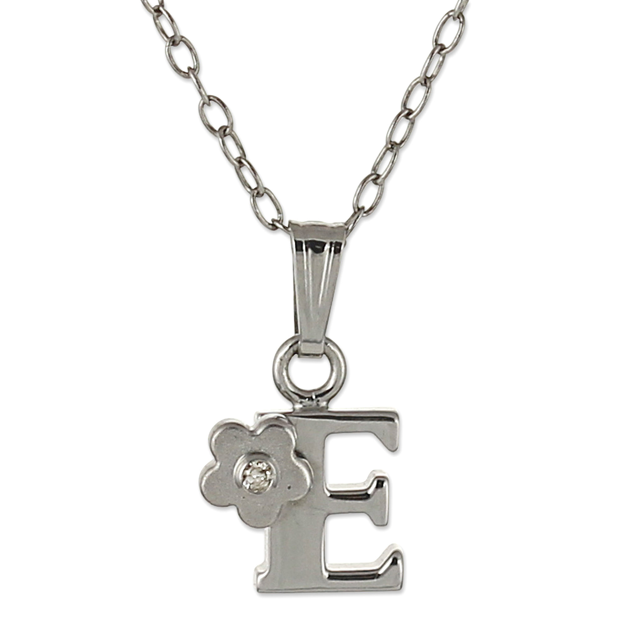 Sterling Silver Diamond Flower Initial Children's Pendants, 16