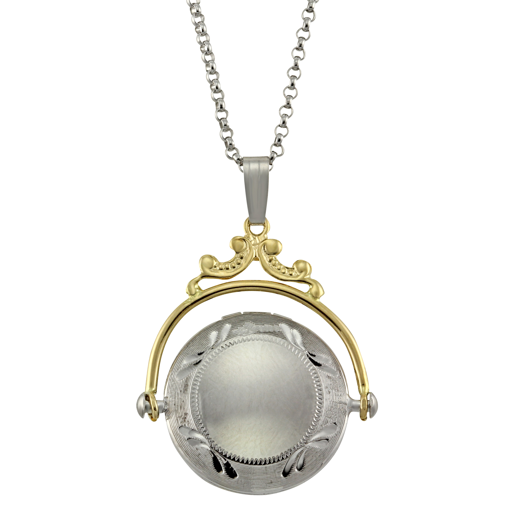 14K Yellow Gold & Sterling Silver Diamond Spinner Locket, 18