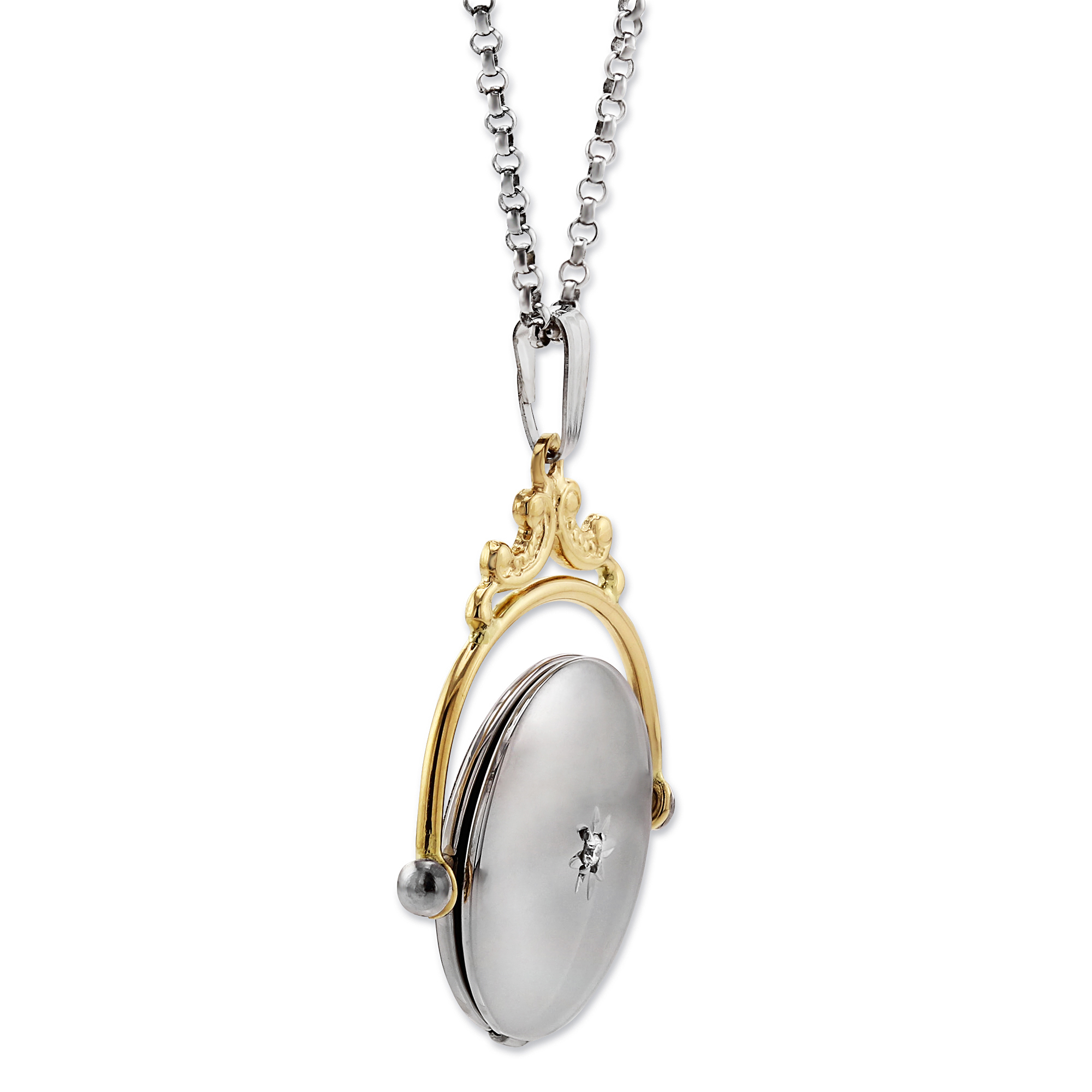 14K Yellow Gold & Sterling Silver Diamond Spinner Locket, 18