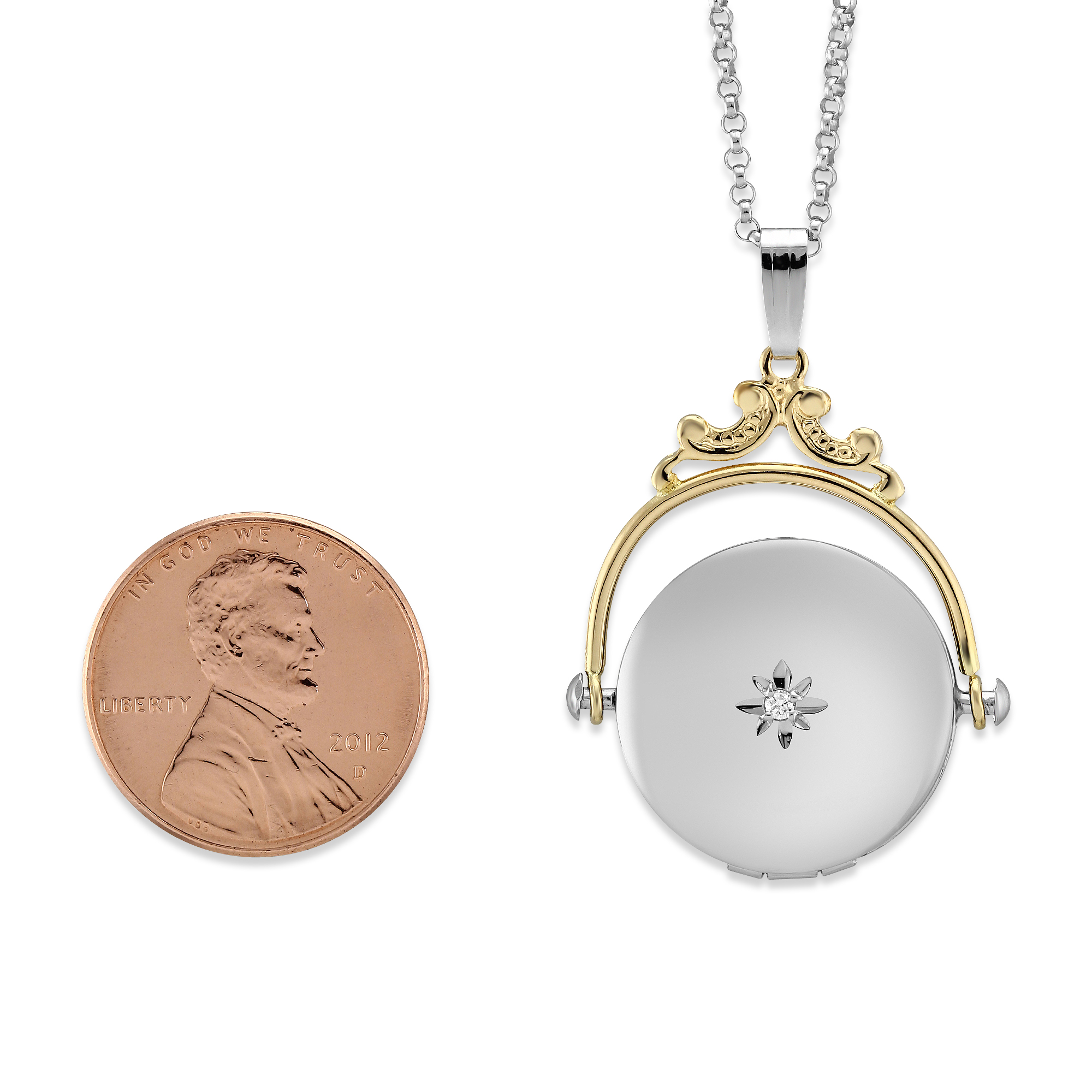 14K Yellow Gold & Sterling Silver Diamond Spinner Locket, 18