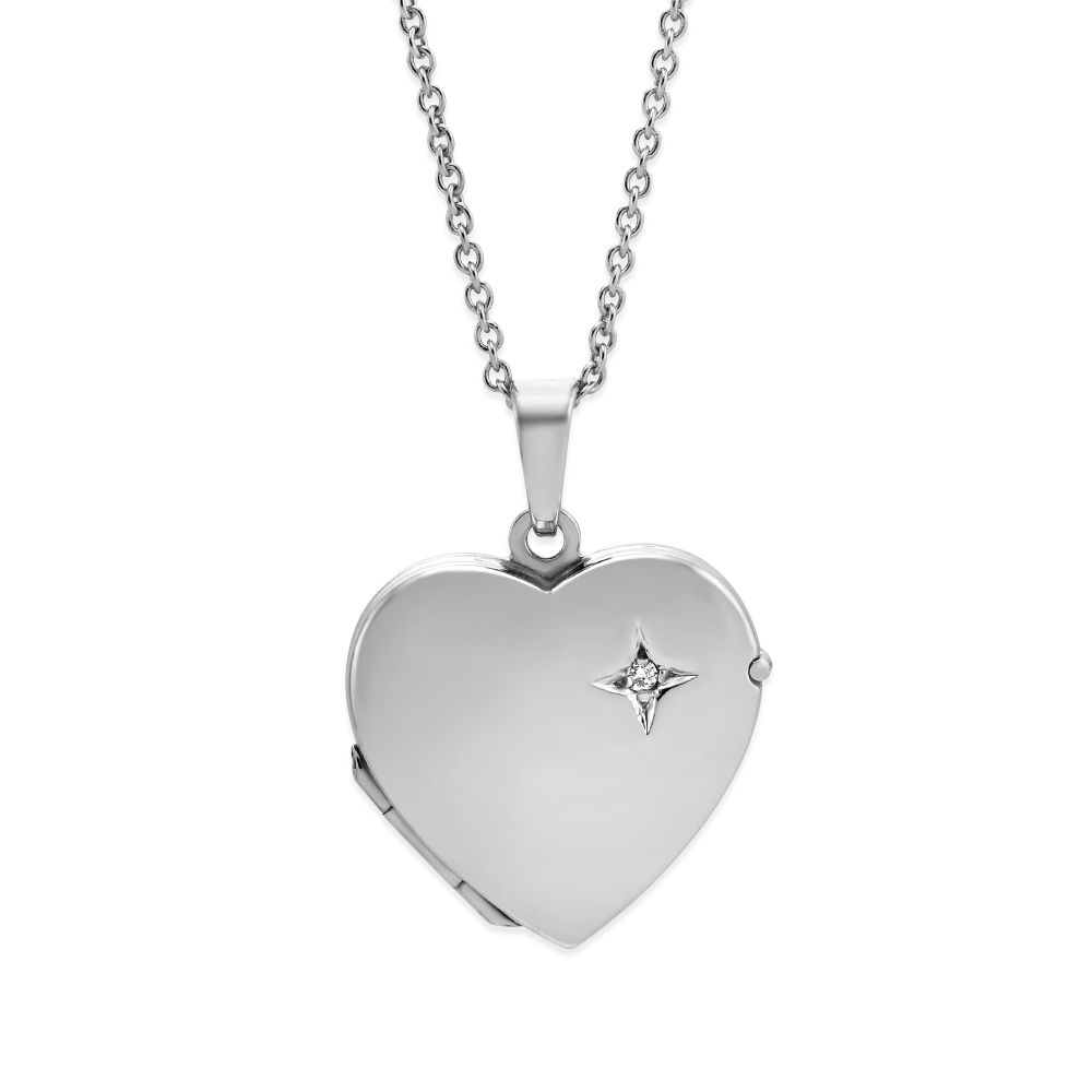 Sterling Silver Diamond Heart Locket, 16-18