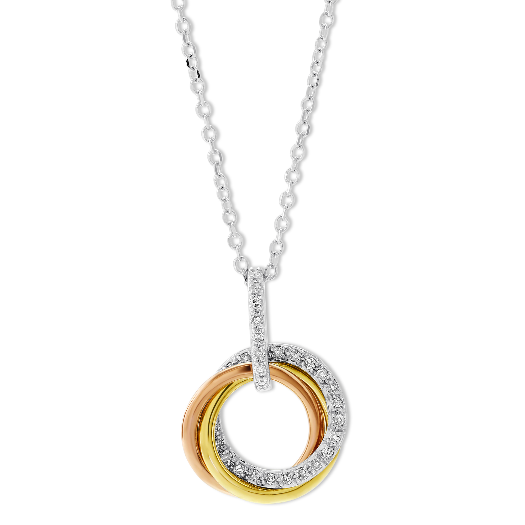 14K Yellow, Rose & White Gold Diamond Circles Pendant