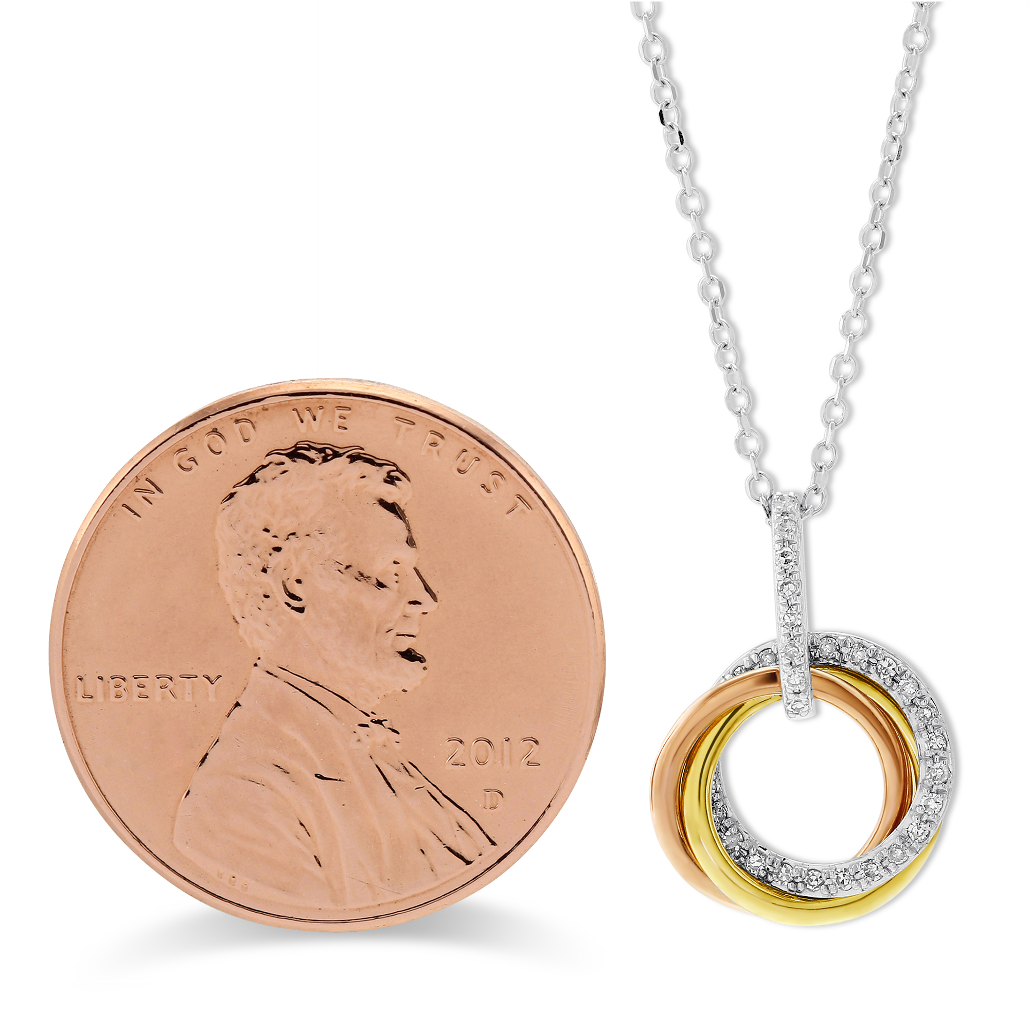 14K Yellow, Rose & White Gold Diamond Circles Pendant