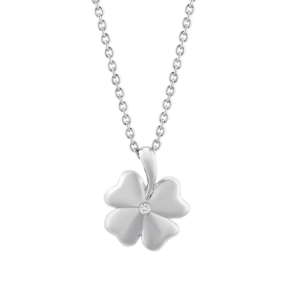 Sterling Silver Round Diamond Clover Pendant
