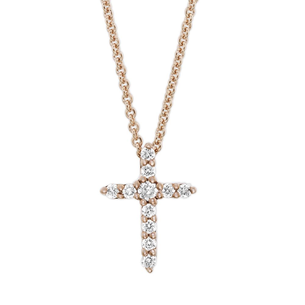 Diamond Cross & Rose Gold Necklace, 0.09 cttw