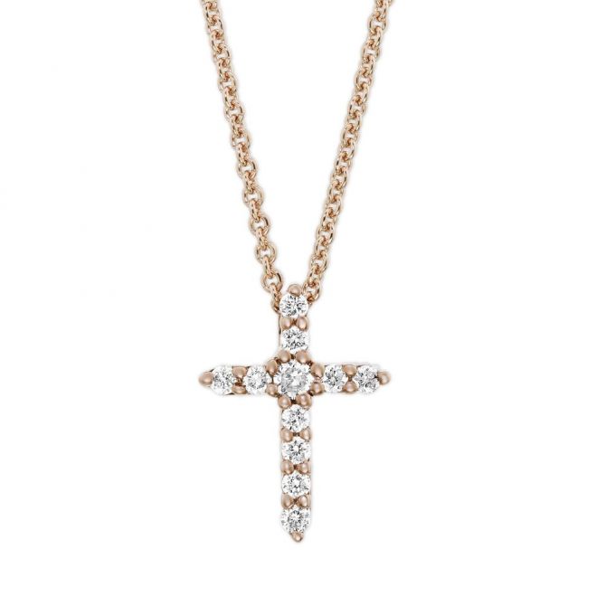 Diamond Cross & Rose Gold Necklace, 0.09 cttw