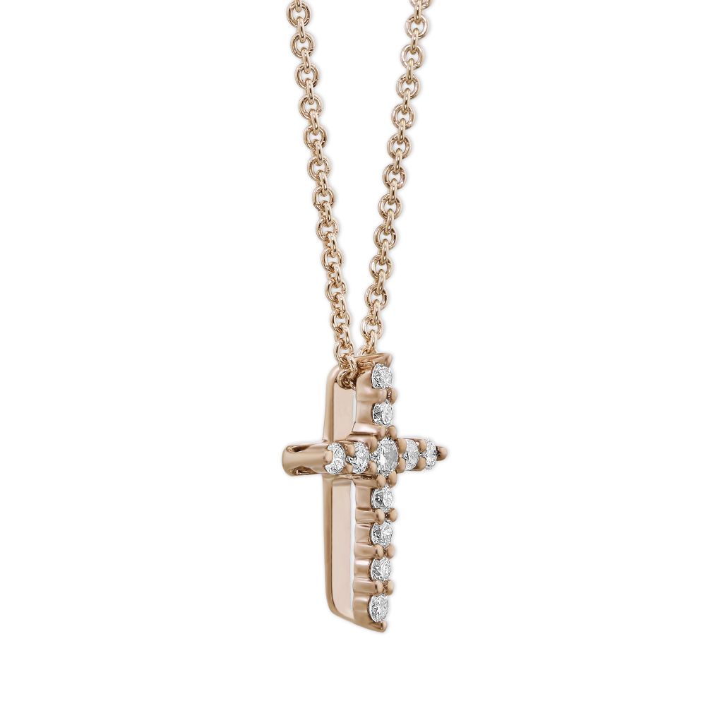 Diamond Cross & Rose Gold Necklace, 0.09 cttw