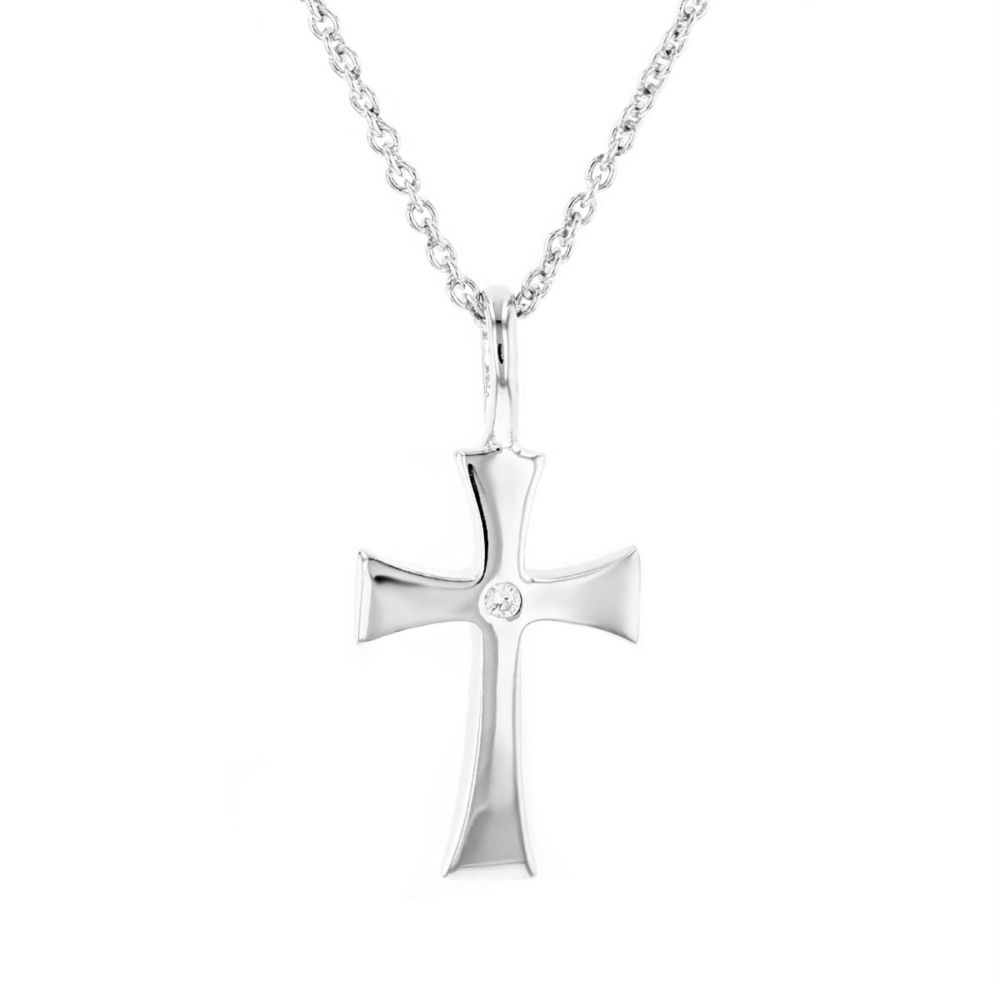 Sterling Silver Diamond Flared Cross Pendant, 18
